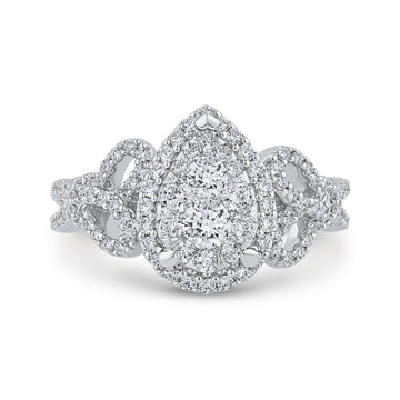 Round Diamond Halo Engagement Ring in 14K White Gold